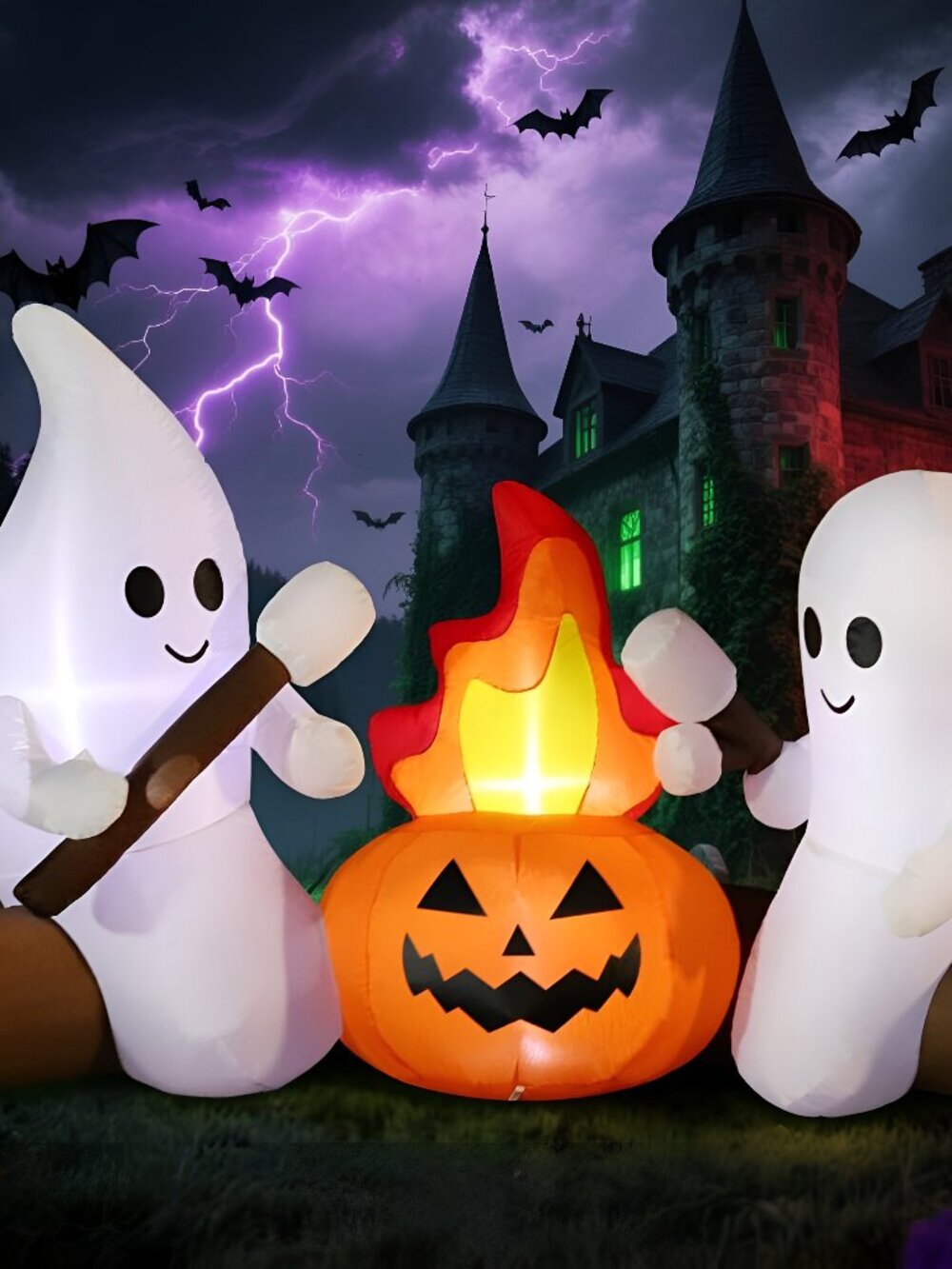 6FT Halloween Inflatable Blow Up Decorations, Cute Ghosts Roasting Marshmallows
